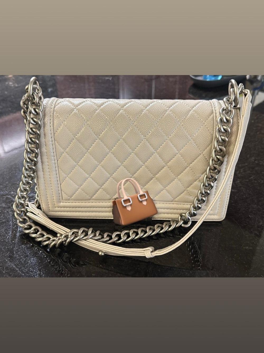 Quilted Cream Chain Shoulder Bag